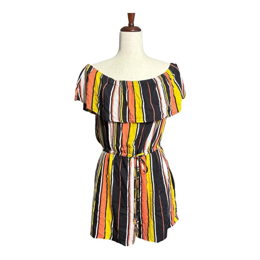 NWT Guess Black, Yellow, Orange Striped Romper Size Medium WW0956